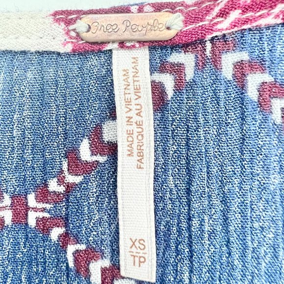 Free People Womens XS Ivory Blue Red Side Tie Tank Top Patriotic - Picture 8 of 10